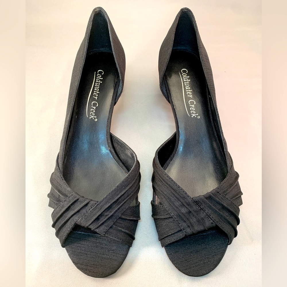 Coldwater Creek Women’s Fabric Pleat Vamp Shoe, Black, Size 6.5